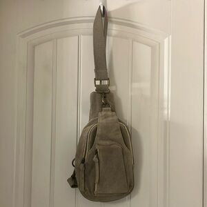 NWOT FREE PEOPLE Hudson Sling Bag Suede Tan
